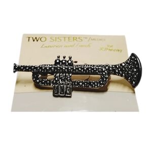 Two Sisters Black Rhinestone Trumpet Brooch Pin | NWT | JCPenney